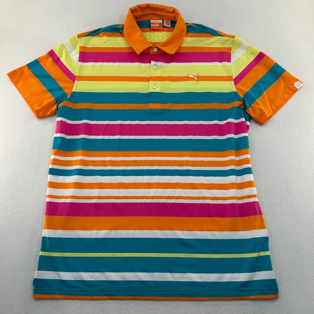 Puma Sportlifestyle Mens Large Multi Color Striped dryCELL Golf Polo Shirt